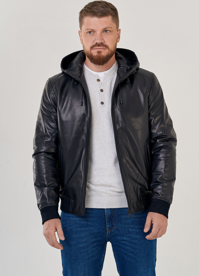 Куртка из натуральной кожи с капюшоном  модель № 22306 в рассрочку