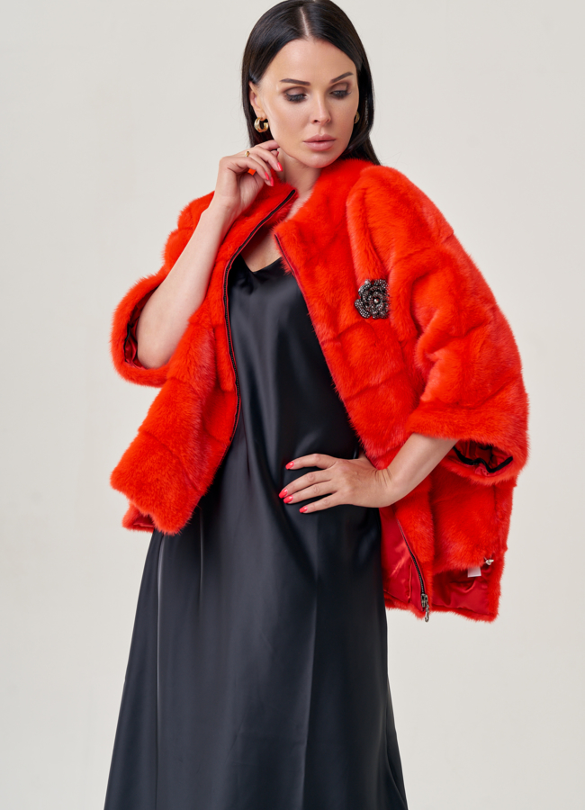 Куртка из норки на молнии оранжевого цвета модель № 23113 универмаг малина