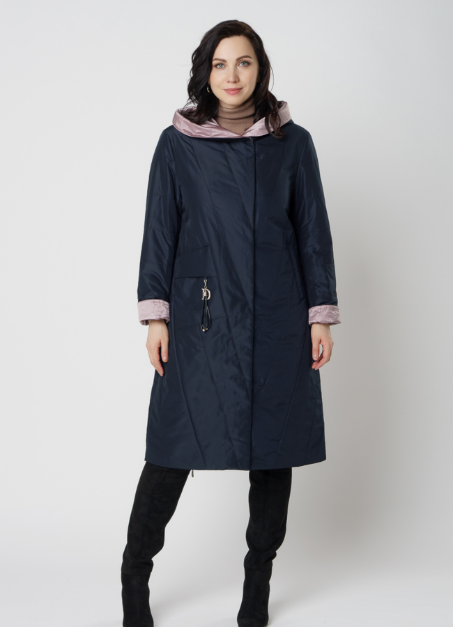 фото Пальто женское демисезонное синего цвета модель № 2021