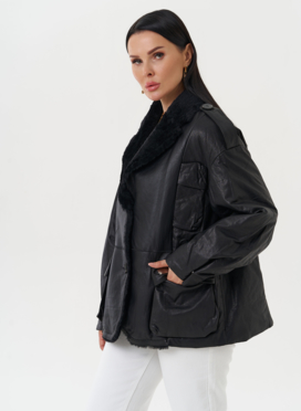 Куртка из натуральной кожи с английским воротником