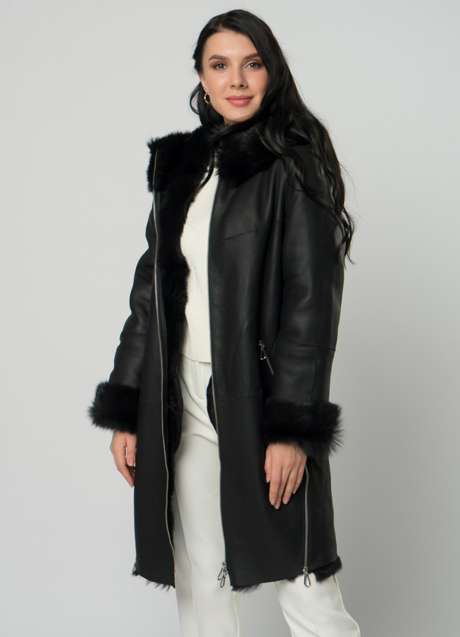 Дубленка натуральная с отделкой из тосканы модель № 22156 универмаг малина