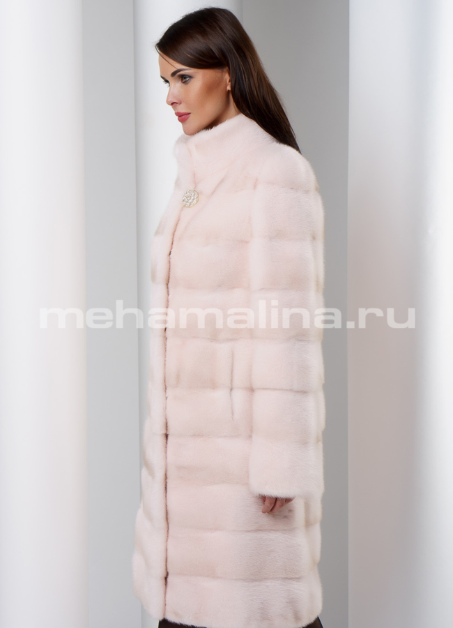 Белая норковая шуба удлиненная модель № S-540 универмаг малина