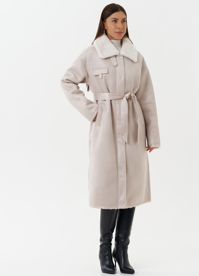 Дубленка женская из экозамши в белом цвете модель № 7755 универмаг малина