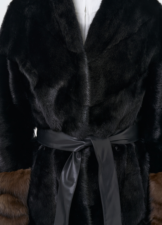 Норковая шуба с манжетами из меха куницы модель № 31200 в рассрочку