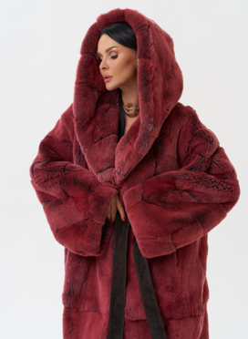 Шуба из меха кролика с капюшоном