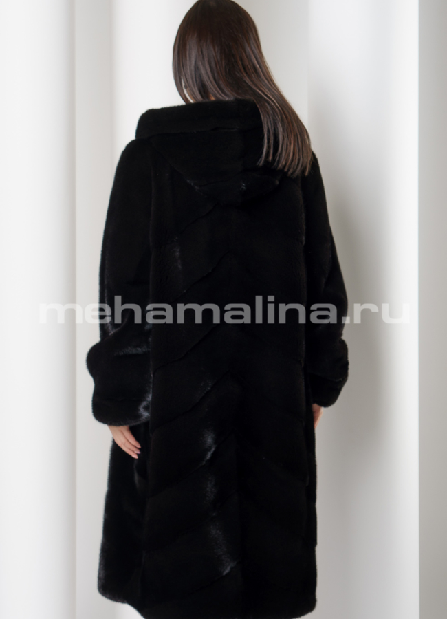 Норковая шуба с капюшоном модель № S-747 в кредит