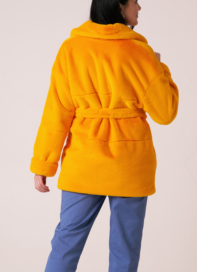 фото Шуба из искусственного меха с английским воротником модель № 17840