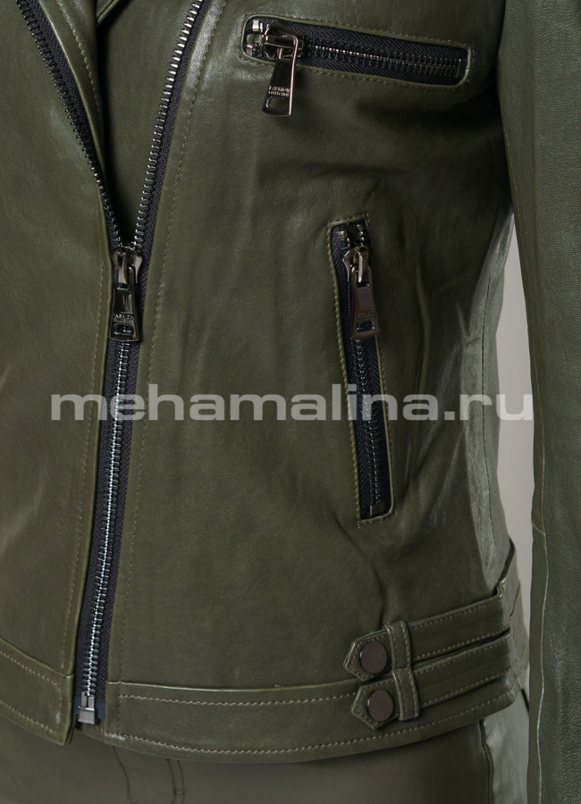 Куртка из натуральной кожи на молнии с отложным воротником модель № 955 универмаг малина