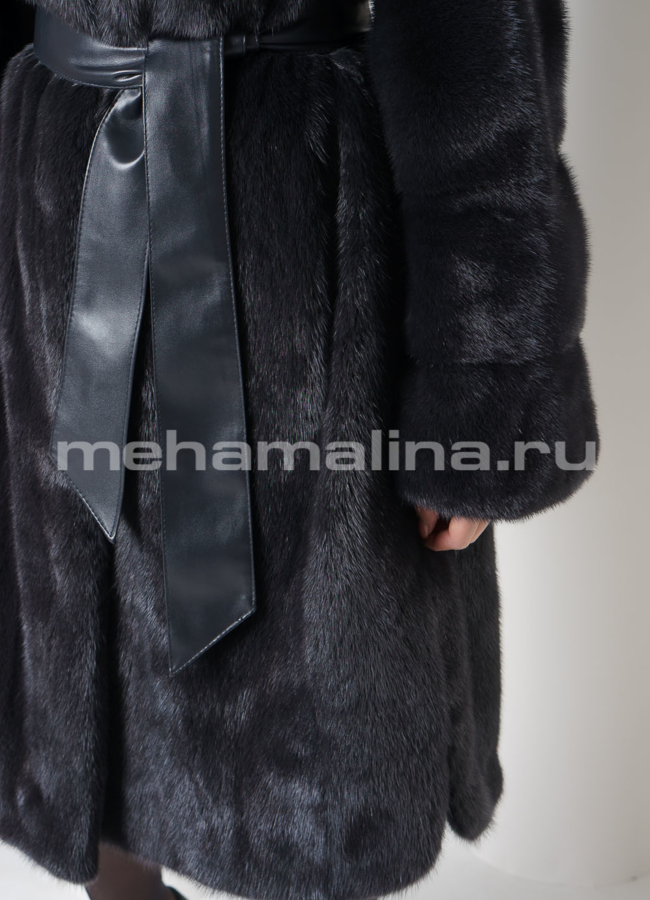 Норковая шуба с капюшоном в цвете уголь модель № S-752 универмаг малина