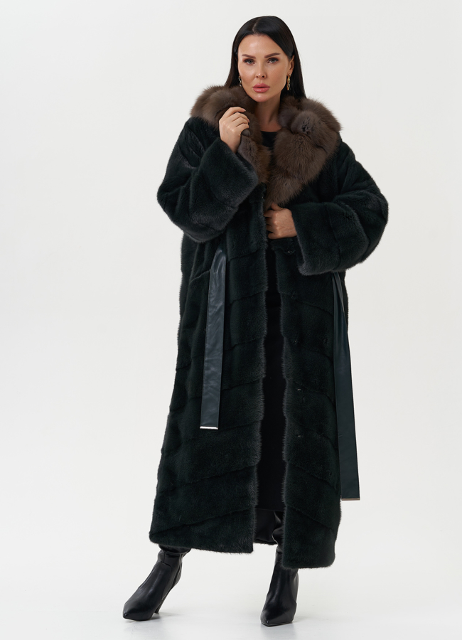 Женская норковая шуба с капюшоном из куницы модель № 27849 универмаг малина