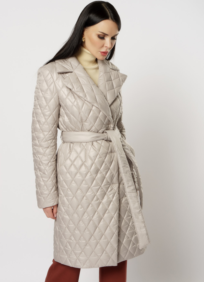 Утепленное женское пальто на поясе модель № 20740 универмаг малина