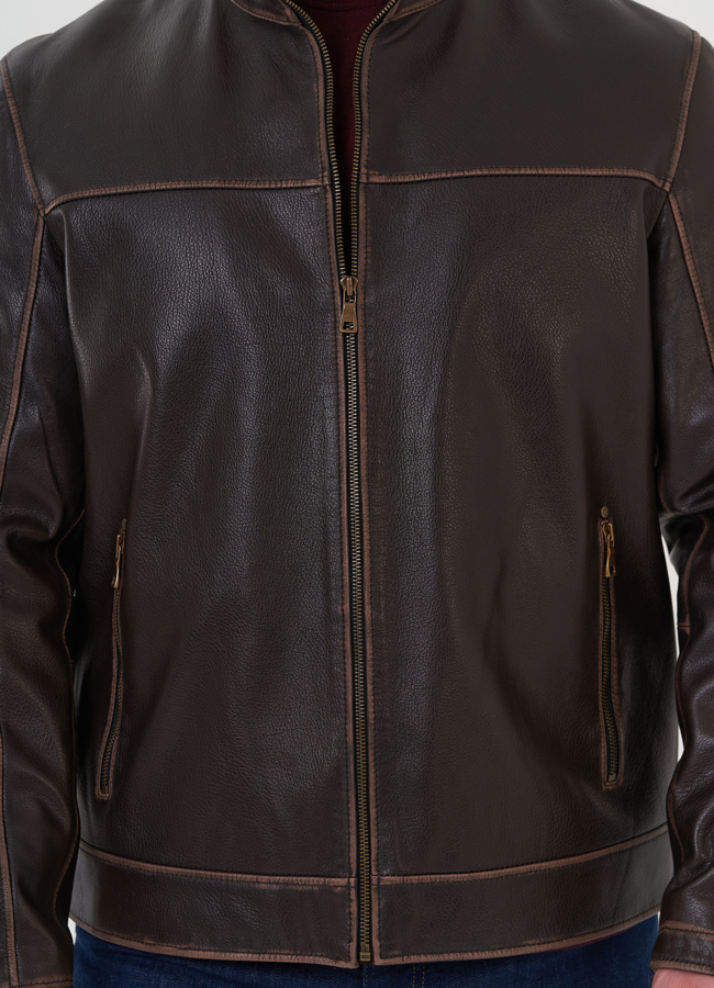 Куртка из натуральной кожи под винтаж модель № 26925 универмаг малина