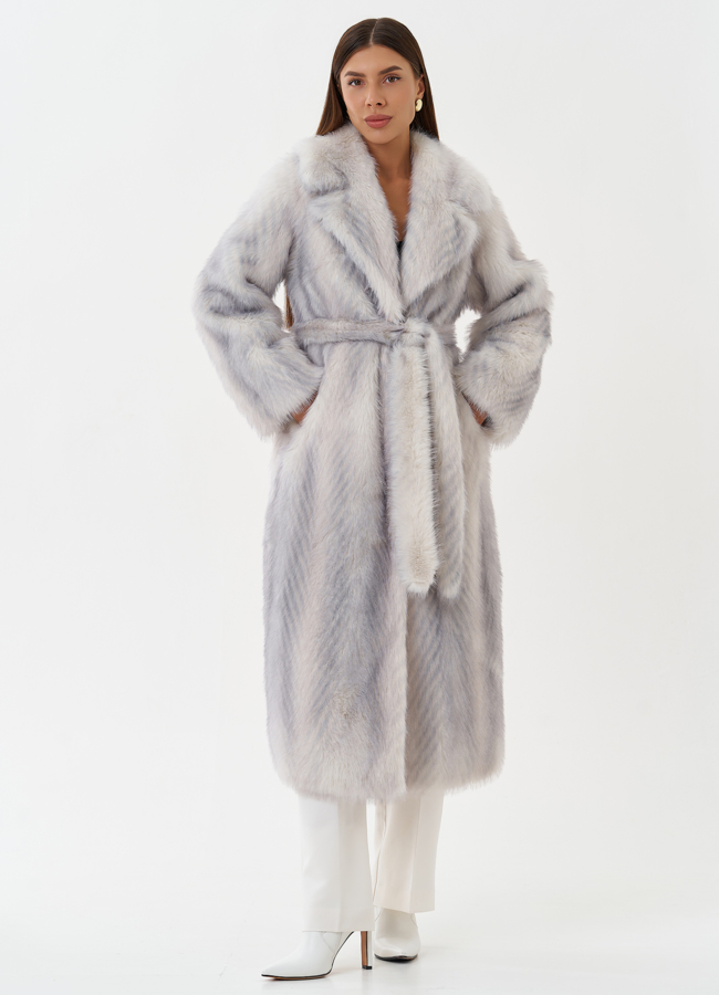 Длинная шуба из эко меха с градиентом модель № 28644 меха малина