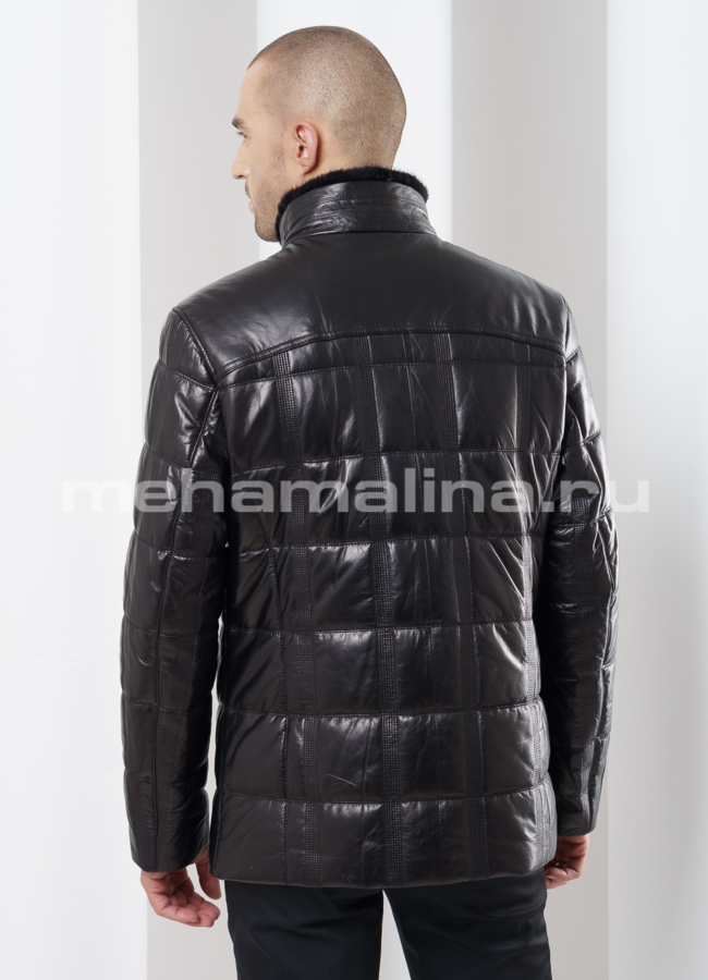 Кожаный пуховик с норкой модель № ПМ-72 в кредит