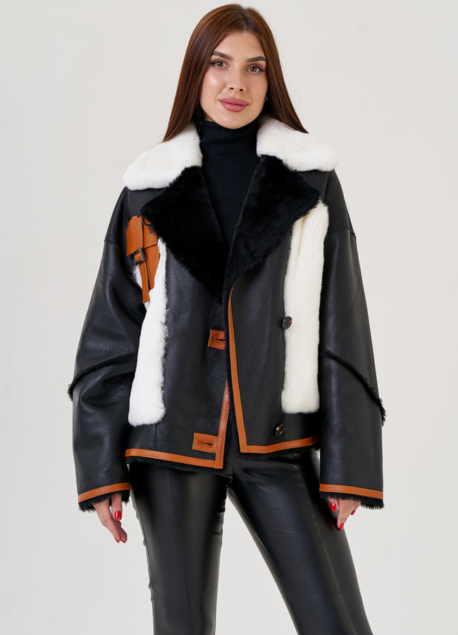Женская дубленка косуха черного цвета модель № 23354 универмаг малина