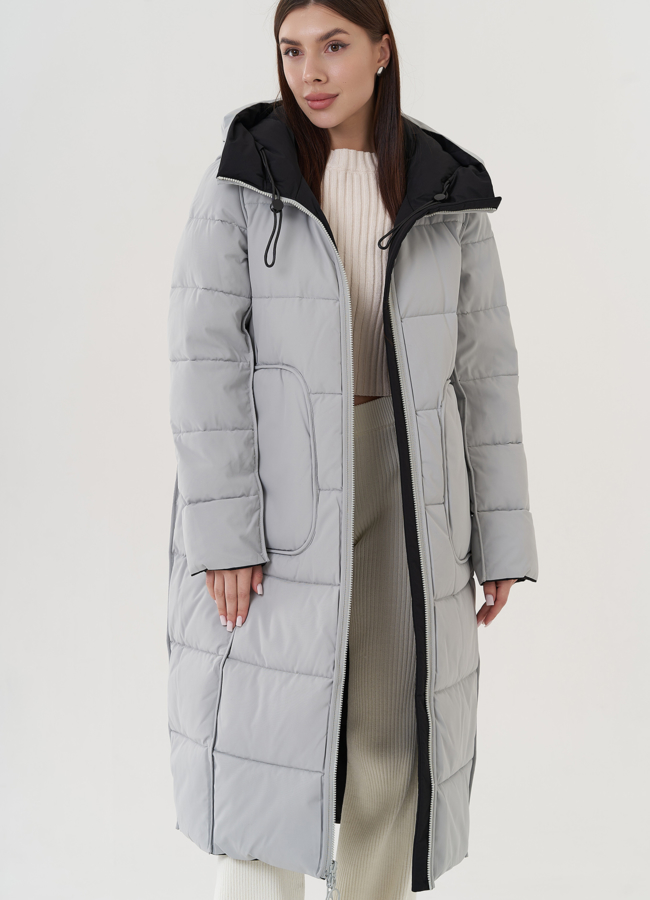 Женский двусторонний пуховик с капюшоном  модель № 25385 в кредит