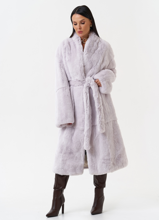 Длинная шуба из меха кролика модель № 28883 универмаг малина