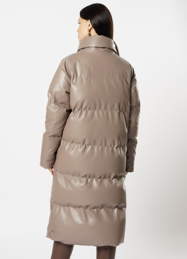 Пальто женское из экокожи бежевого цвета модель № 718-1 универмаг малина