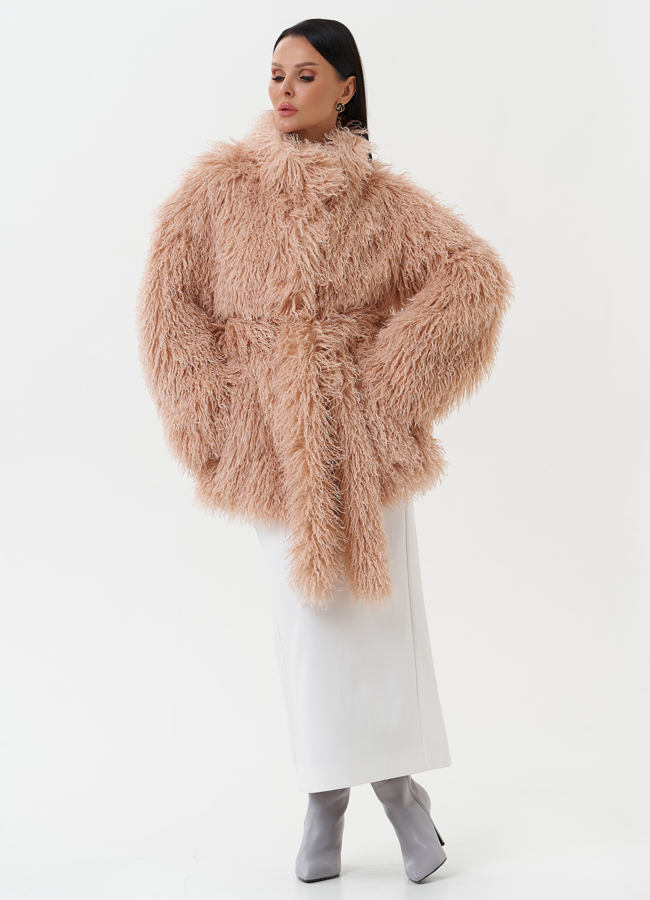 Женская шуба под эко ламу в светлом оттенке модель № 1363 универмаг малина
