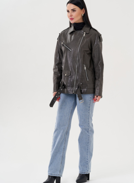 Длинная косуха из натуральной кожи серого цвета Длинная косуха из натуральной кожи серого цвета