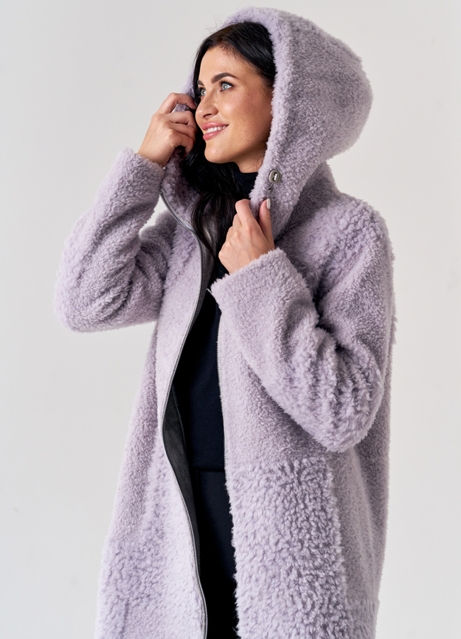 Прямое пальто из шерсти с капюшоном модель № 21560 универмаг малина