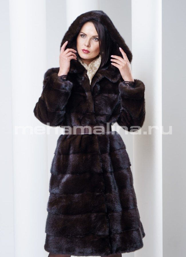 Шуба норка поперечка с капюшоном модель № S-293 универмаг малина