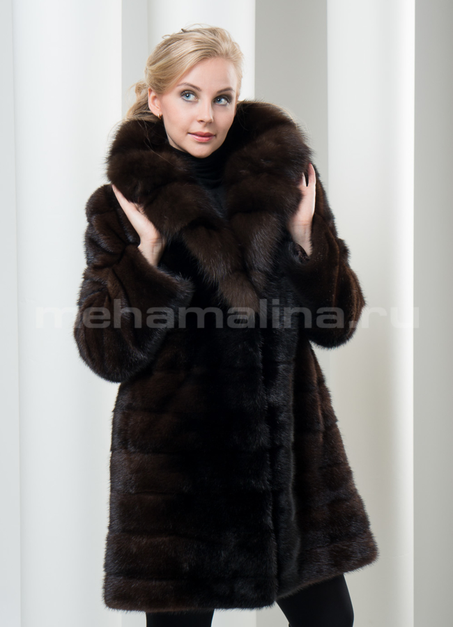 фото Шуба из норки, воротник - соболь модель № S-97 фото Шуба из норки, воротник - соболь модель № S-97