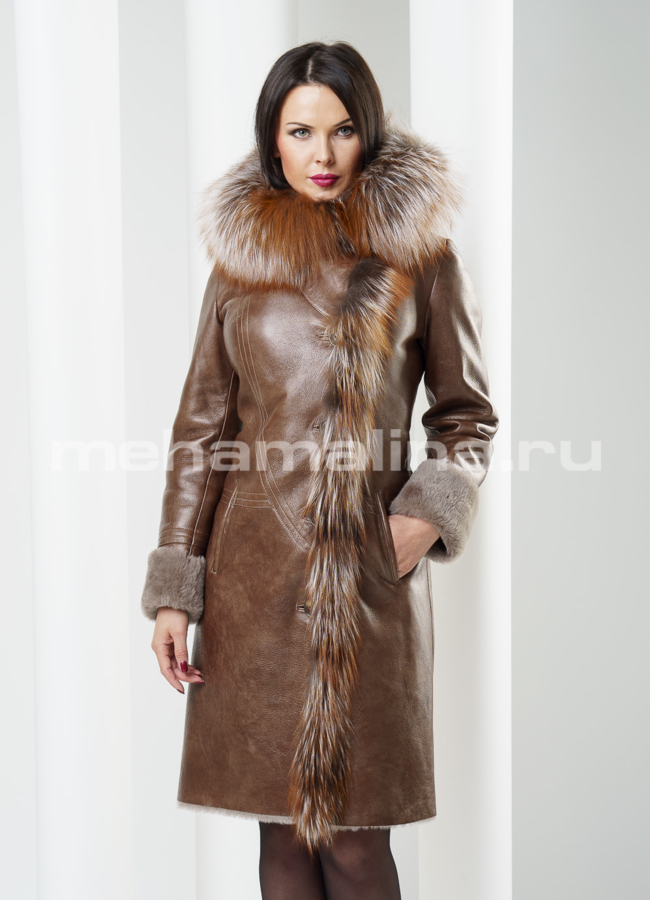 фото Дубленка с лисой, влаго устойчивое покрытие модель № D-121