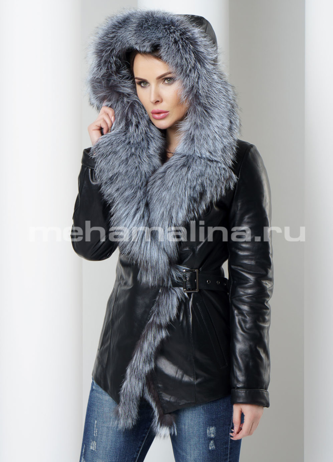 фото Кожаная куртка с чернобуркой модель № K-425
