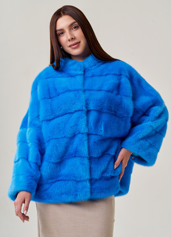 Куртка из норки голубого цвета модель № 2200 меха малина