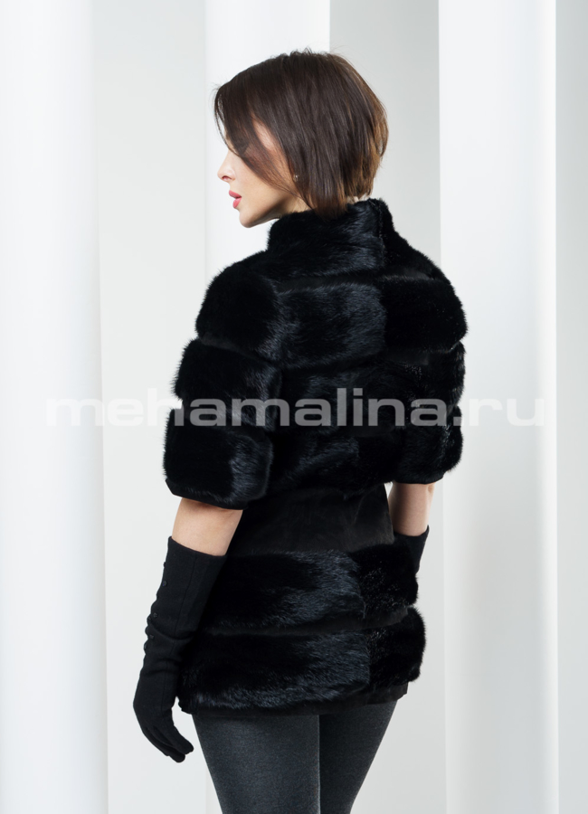 Норковый жакет с замшевым корсетом модель № M-44 в кредит