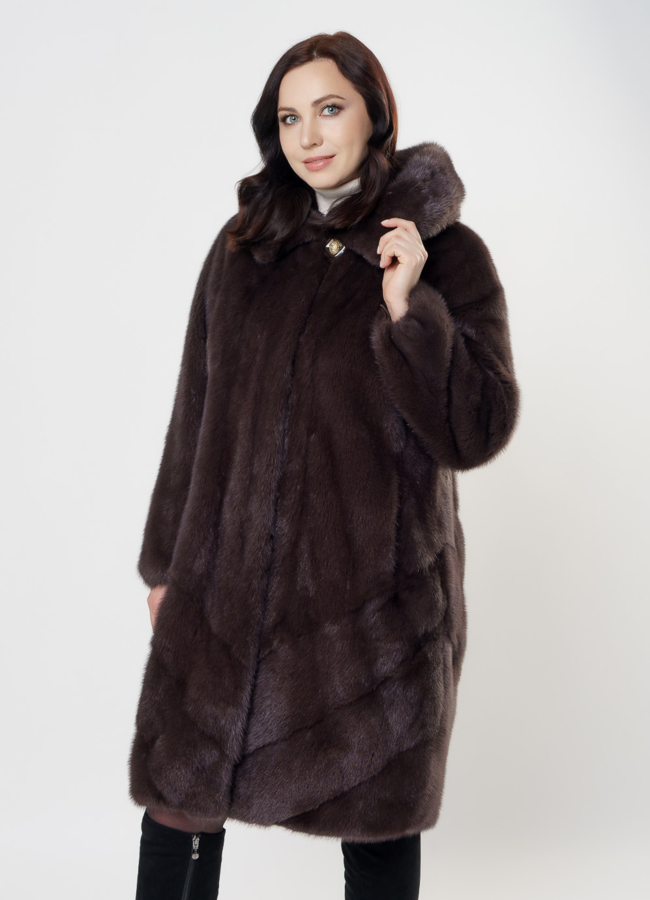 Шуба из норки с капюшоном модель № S-1007 универмаг малина