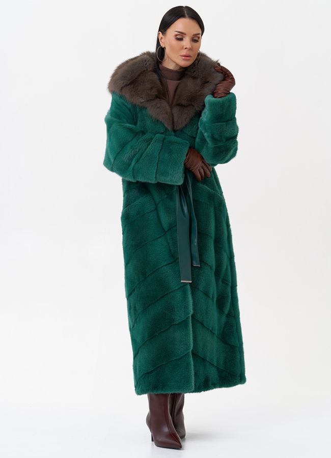 Норковая шуба с капюшоном из меха куницы модель № 29253 универмаг малина