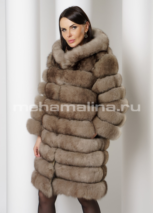 Жакет из песца с капюшоном модель № 15-90 меха малина