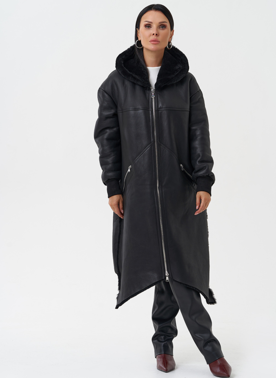 Натуральная дубленка с капюшоном