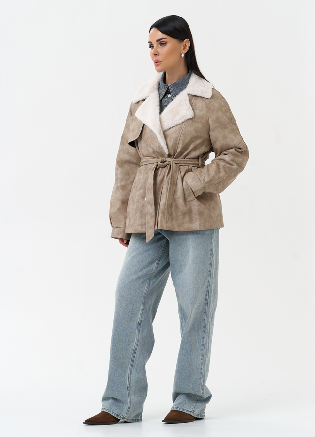 Женская куртка из эко кожи с отделкой из эко меха модель № 30213 в рассрочку