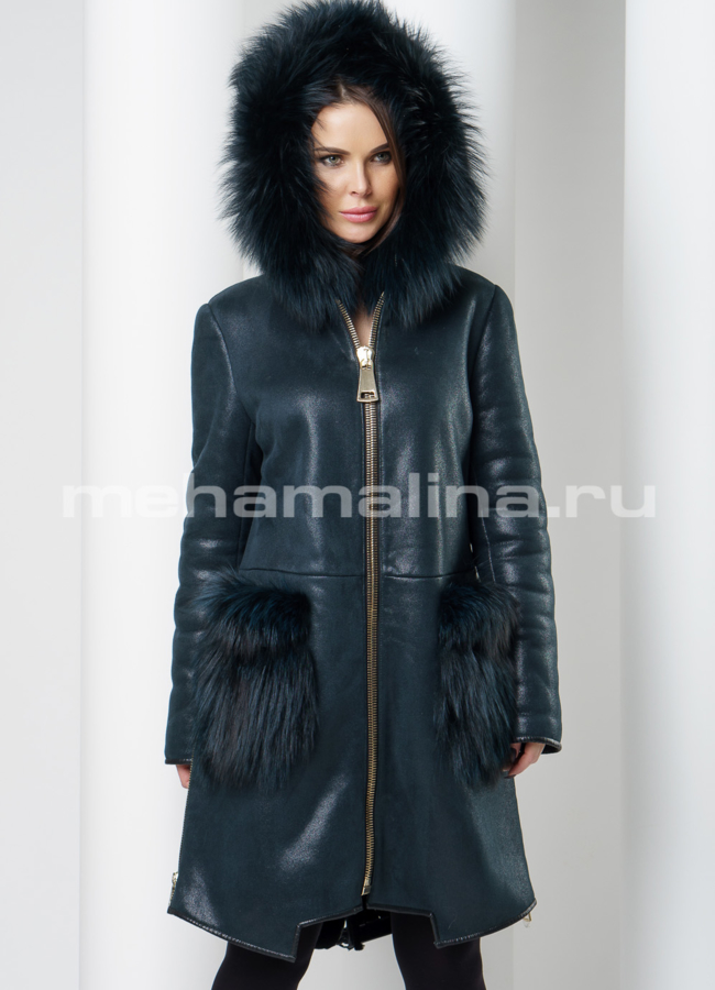 Дубленка из эко кожи зеленого цвета модель № D-185 универмаг малина