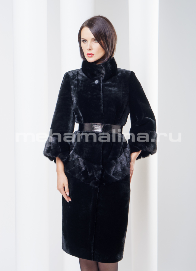 фото Шуба из мутона с норковым оформлением  модель № S-261
