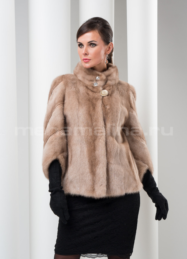 Шуба норка стойка, цвет пудра модель № S-162 в кредит