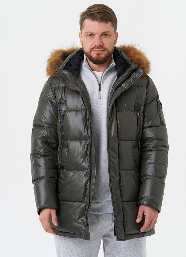 Пуховик с капюшоном из меха енота модель № 28824 универмаг малина