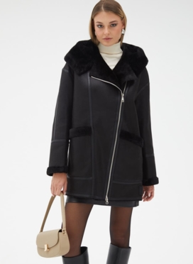 Женская удлиненная дубленка из эко кожи