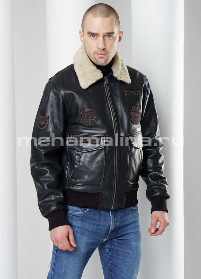 Кожаная утепленная куртка модель № KP-220 меха малина