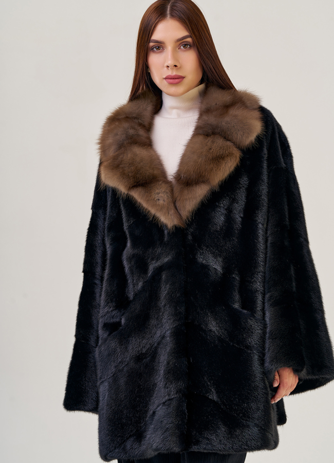 Шуба из норки оверсайз с английским воротником модель № 72128 универмаг малина