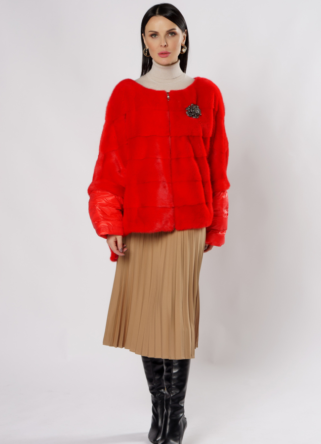 Куртка из норки красного цвета модель № S-857 универмаг малина