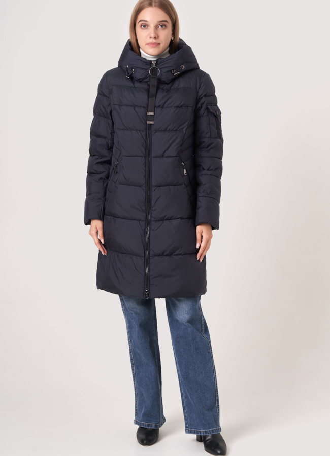 фото Серый пуховик с капюшоном модель № 507