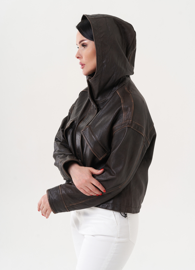 Куртка из натуральной кожи с капюшоном модель № 27156 в рассрочку