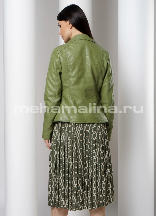 Куртка из эко кожи зеленого цвета  модель № 1555 в кредит