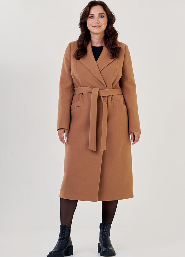 фото Классическое женское пальто в коричневом цвете  модель № 23181