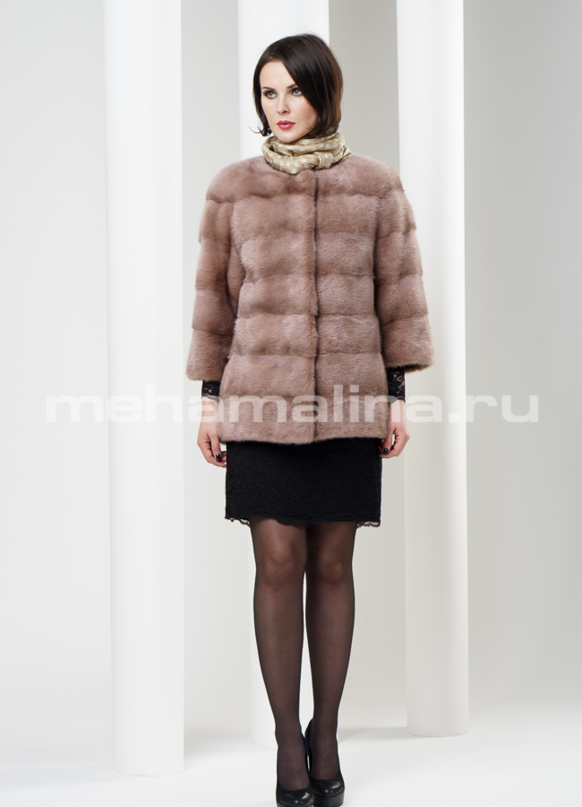 Норковый жакет рукав три четверти модель № S-185 меха малина
