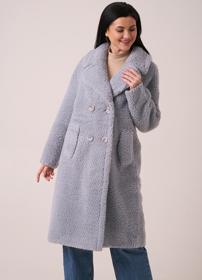 Пальто из эко меха с английским воротником на пуговицах  модель № 207 меха малина